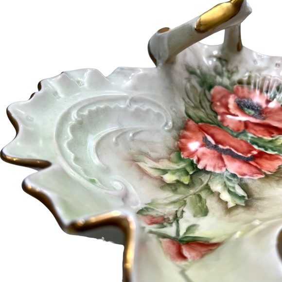 VINTAGE GERALD PORZELLAN FLORAL POPPIES DISH WITH GOLD HANDLE & TRIM #6620 - Picture 15 of 16